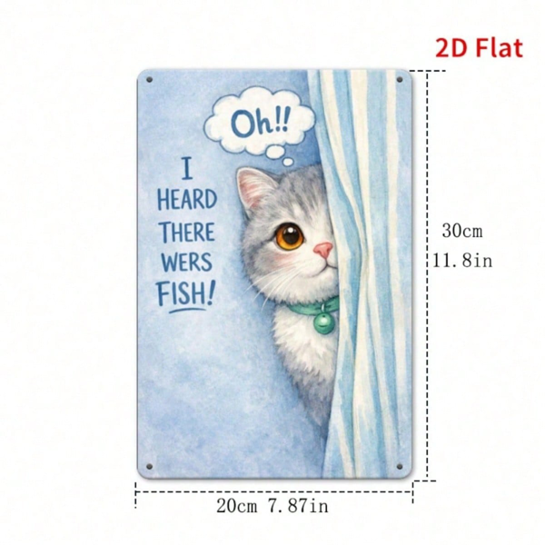CIFbuy 复古猫鱼宝藏金属标牌，2D平面墙饰，防水防锈悬挂牌，时尚家居装饰摆件礼物（TikTok, temu 自提物流）-1