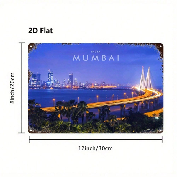 CIFbuy 1件 印度孟买金属标牌 8x12英寸铁质铭牌墙饰，2D平面温馨房间装饰，耐用室内墙面装饰，适用于家居（TikTok, temu 自提物流）-2