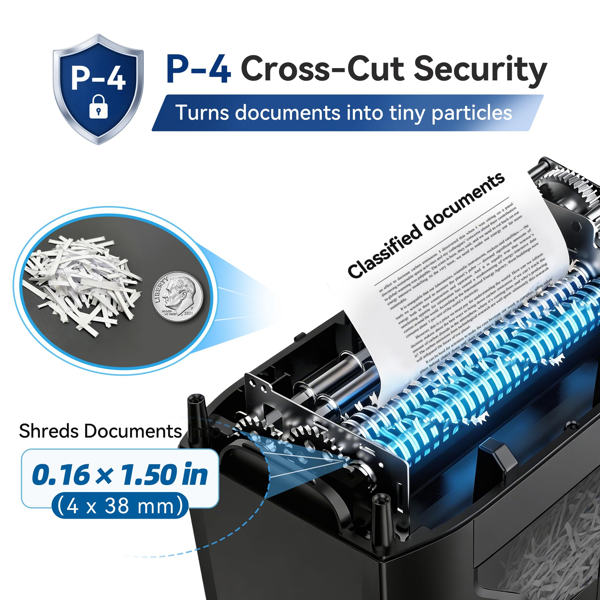 家用型 12 页纸碎纸机，静音横切式碎纸机，P-4 超安全型号，4.5 加仑容量箱，碎纸时噪音极低，适用于处理信用卡、邮件、订书钉等材料，噪声值 <58 dB（OL12）-7