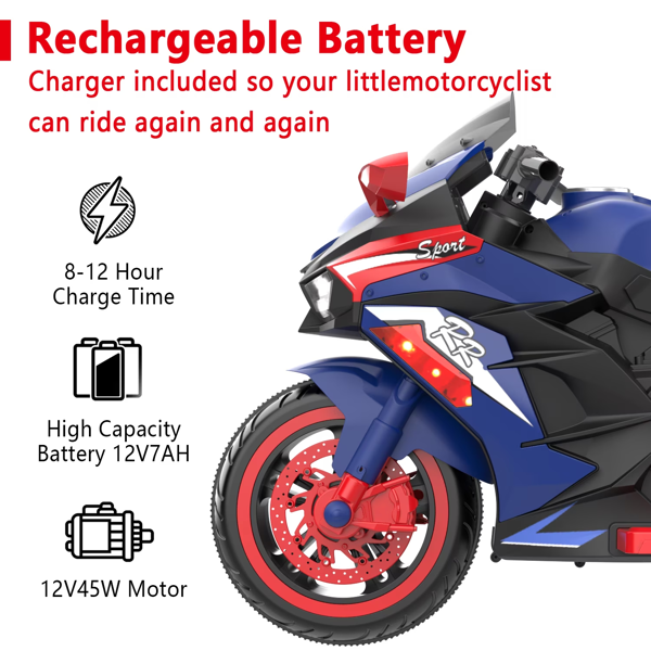 12V 儿童电动摩托车，电动玩具摩托车，带遥控器、灯轮和蓝牙音乐的儿童骑乘摩托车（周末不发货）（禁售temu、Walmart）-4