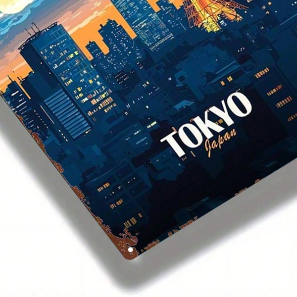CIFbuy 1件 东京日本城市景观金属标牌，8x12英寸质朴铁艺墙饰，复古夜景装饰，适用于家庭、酒吧、车库、咖啡馆、俱乐部（TikTok, temu 自提物流）-5