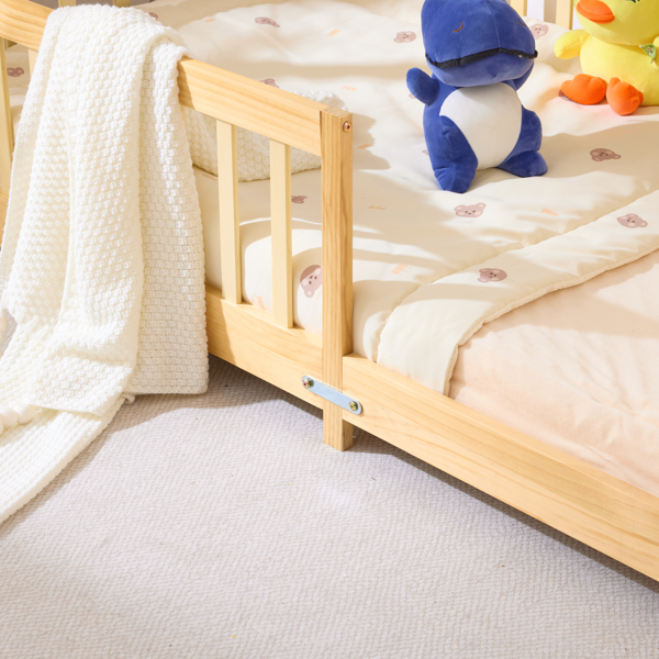 X型屋顶造型松木床架 油漆面儿童木床 206*98*156cm 原木色-8