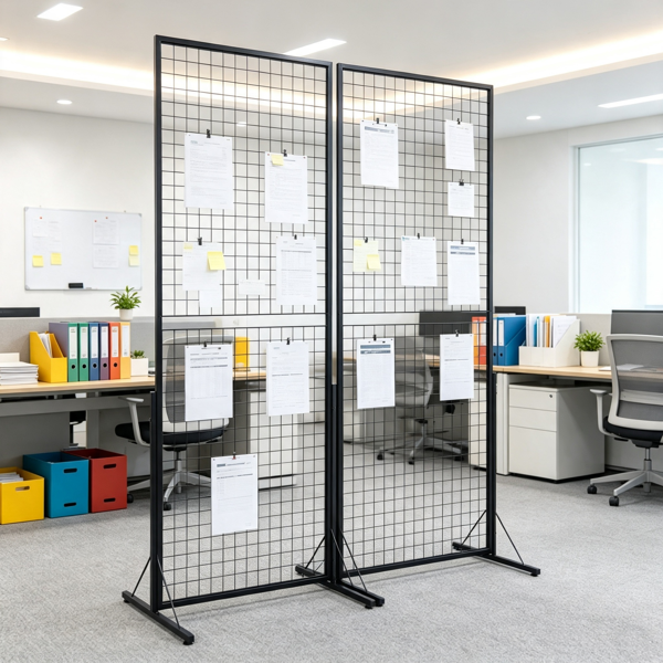 2件套2'x 5.6'格栅墙展示塔，双面落地式货架，带T形底座和夹子-6