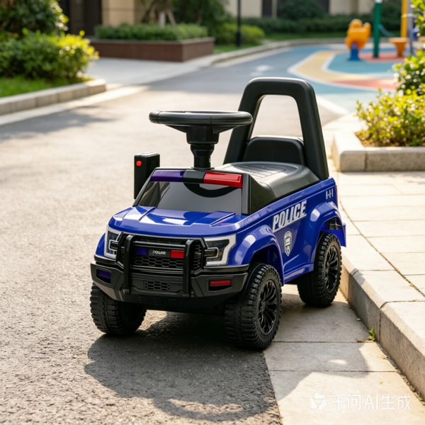 蓝色警用卡车儿童滑行车-带工作扩音系统、喇叭、座椅下储物空间，可供18个月至5岁儿童使用-1