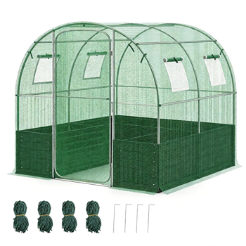 80“×79”全天候步入式温室，重型镀锌金属框架防撕裂PE盖室外植物温室，带4个网眼通风窗风绳蔬菜花卉水果种植地桩