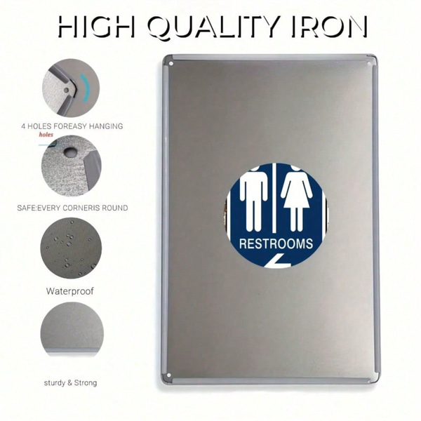 CIFbuy 传统锡制卫生间指示牌 8x12 英寸，带男女符号的二维平面壁挂式浴室方向指示牌，耐用金属材质（TikTok, temu 自提物流）-6