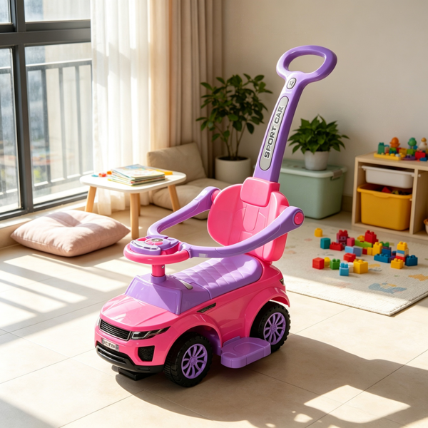粉色三合一儿童推车：带喇叭、音乐、灯光和安全杆的婴儿推车——适合18-36个月大的幼儿玩具-1