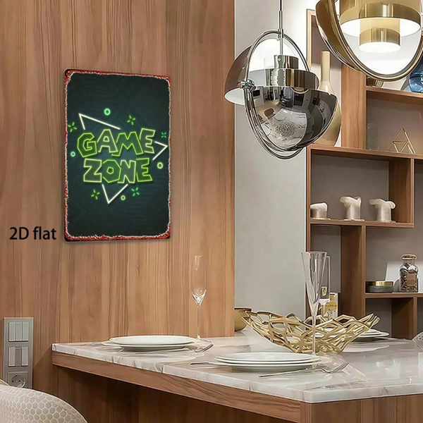 CIFbuy 游戏区霓虹灯金属招牌 8x12 英寸，复古怀旧 2D 平面铁艺墙饰，防水防锈方形金属画，适用于酒吧 （TikTok, temu 自提物流）-3