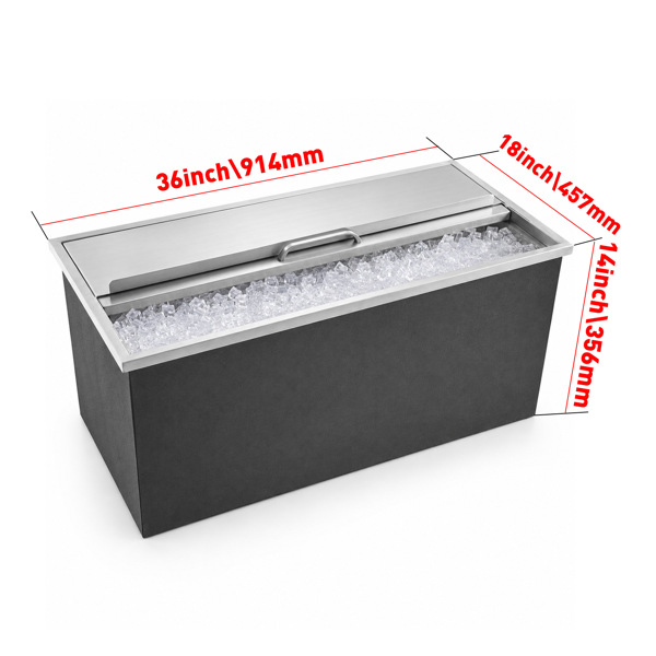 A1-不锈钢嵌入式冰柜 Drop-In Ice Chest, Stainless Steel Ice Storage Box with Sliding Lid and Drain Hose, Ice Bin for Chilled Wine, Beer, Beverage (36 x 18 x 14 Inches)-4