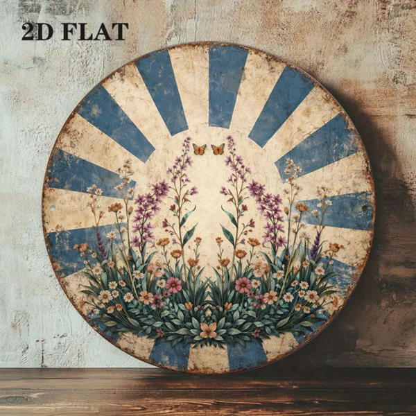 CIFbuy 1 个 8×8 英寸复古蝴蝶花卉圆形标牌，“平面挂牌” 平面挂牌（TikTok, temu 自提物流）-4