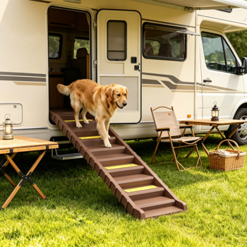 棕色便携式狗坡道——中小型狗上汽车卡车SUV的可折叠楼梯