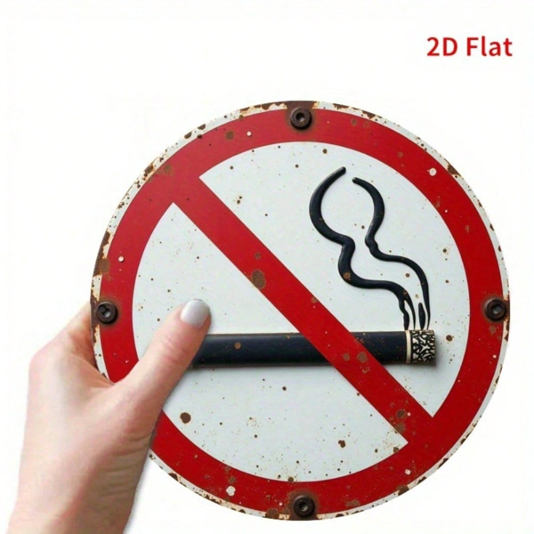 CIFbuy 复古 | 1个圆形铁质金属禁烟标志 8x8英寸 2D平面印刷警示牌 多功能墙面装饰艺术，适用于家庭花园内 （TikTok, temu 自提物流）-4