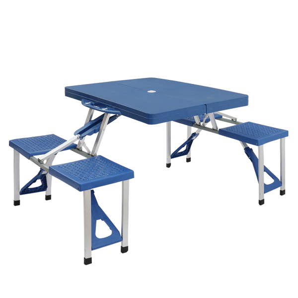 【同款编码：56747377】蓝色 塑料 野营连体桌椅 桌椅连体 135.5*83*65.5cm 50kg-3