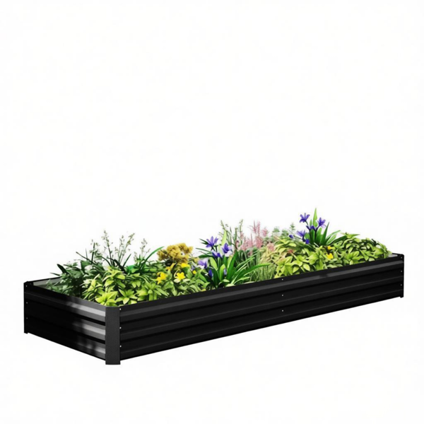 95“x 36”x 12“黑色镀锌高架花园床-易于组装的花盆，用于种植花卉、草药和多肉植物，黑色-2
