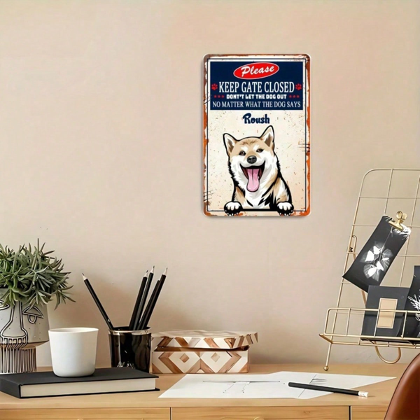 CIFbuy 1个柴犬金属标牌，复古做旧“请勿开门”趣味墙饰，8x12英寸无框农舍装饰（TikTok, temu 自提物流）-2