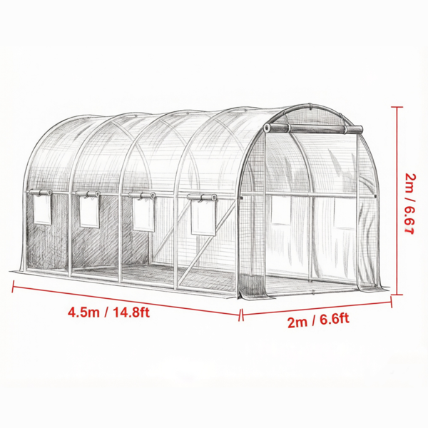 15'x7'x7'步入式隧道温室，带镀锌钢圈和8个卷帘窗的便携式温室-2