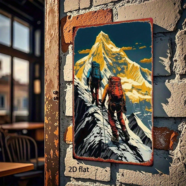 CIFbuy 1件 复古登山者雪山探险金属标牌，8x12英寸耐用锡板海报，复古户外探险墙饰A（TikTok, temu 自提物流）-4