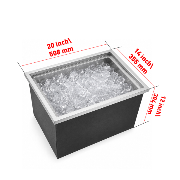 A1-不锈钢嵌入式冰柜 Drop-In Ice Chest, Stainless Steel Ice Storage Box with Lid and Drain Hose, Ice Bin for Chilled Wine, Beer, Beverage (20 x 14 x 12 Inches)-3