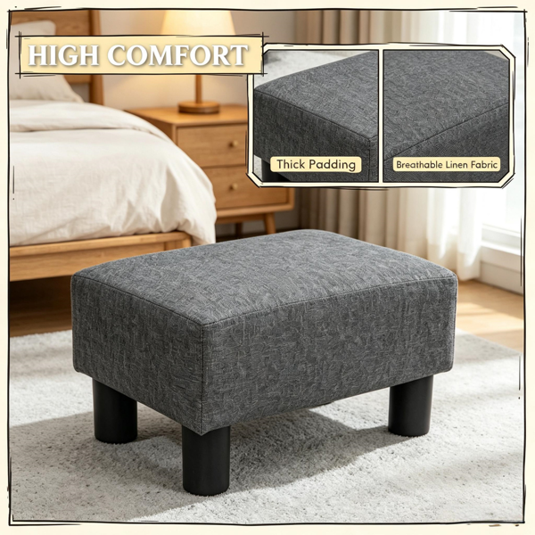 Small Charcoal Gray Linen Foot Stool – Cube Ottoman Foot Rest with Sturdy Plastic Legs for Cozy Seating-7