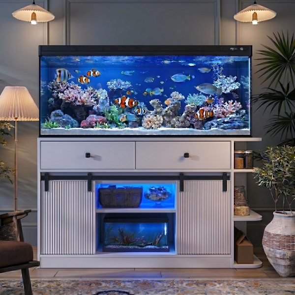 75加仑鱼缸架，带LED灯和电源插座；55-75加仑水族箱架，带滑动式凹槽门；2个大柜子和储物架；可存放2个鱼缸配件的柜子；承重1200磅--不支持self-pick up且不支持指定仓库发货-6