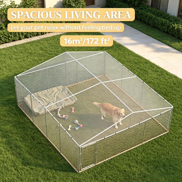 银色13'x 13'x 6.5'户外宠物犬舍-适用于中小型犬的防水屋顶-6