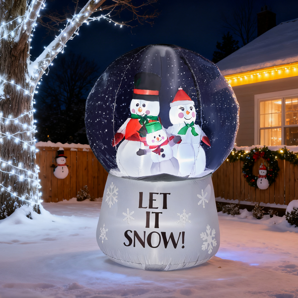 6FT 白色雪人一家喷雪水晶球 5颗白光LED  190D涤纶  圣诞充气装饰 12V 12V,2000mA 美规-10