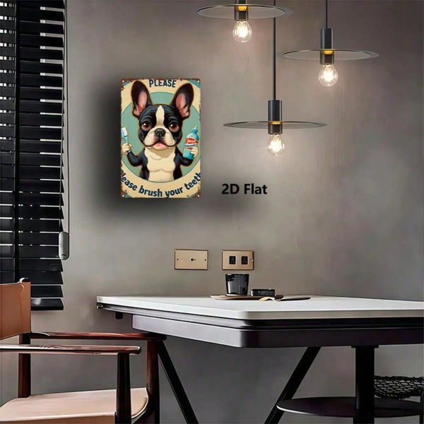 CIFbuy 1个法国斗牛犬金属标牌 2D 平面卡通刷牙牙菌斑，做旧风格墙面装饰，适用于家庭、办公室、健身房、卧室装饰，激发灵感（TikTok, temu 自提物流）-4