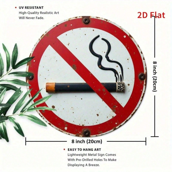 CIFbuy 复古 | 1个圆形铁质金属禁烟标志 8x8英寸 2D平面印刷警示牌 多功能墙面装饰艺术，适用于家庭花园内 （TikTok, temu 自提物流）-2