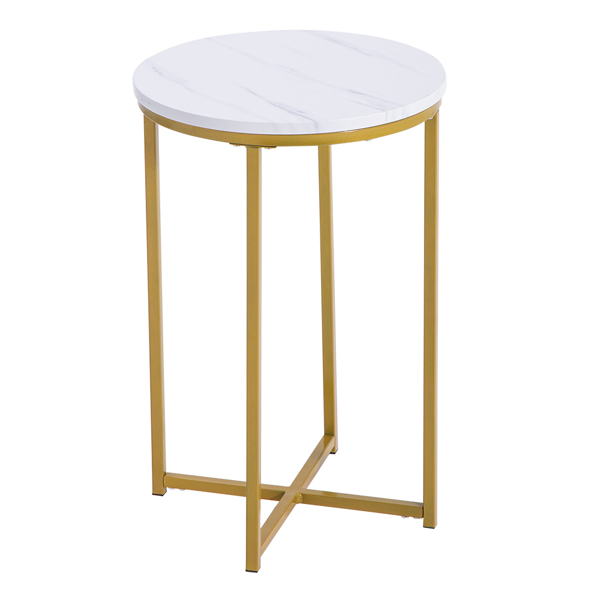 密度板 铁 拆装 交叉 单层 边几 圆形 白色大理石PVC 金色喷塑 40*40*60cm-7