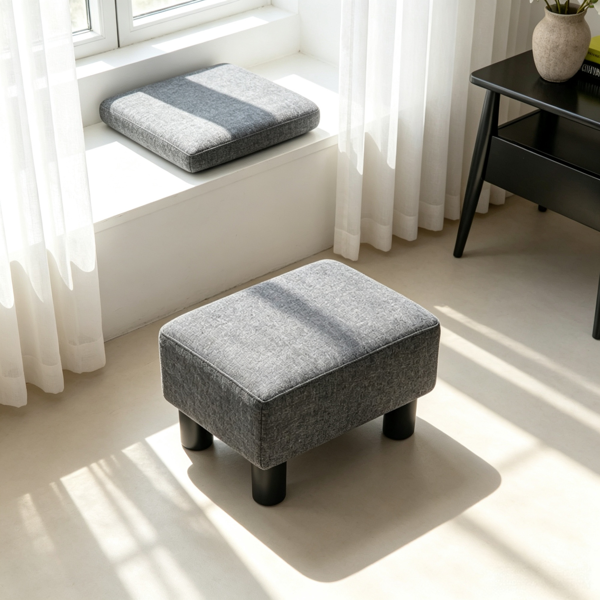 Small Charcoal Gray Linen Foot Stool – Cube Ottoman Foot Rest with Sturdy Plastic Legs for Cozy Seating-4