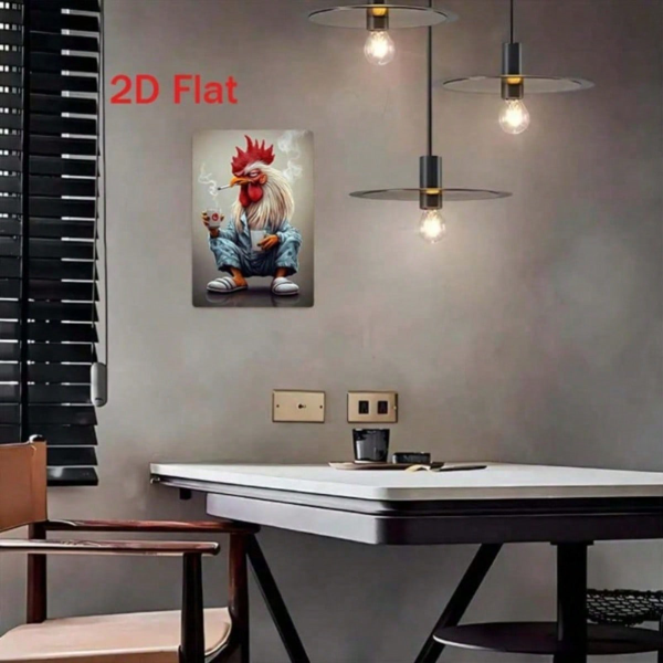 CIFbuy 复古公鸡金属墙饰 1件 2D平铁挂饰，带蓝色背带裤与拖鞋图案 农舍乡村风格墙面装饰 （TikTok, temu 自提物流）-6