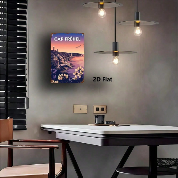 CIFbuy 1个复古法国风景金属标牌，卡普弗雷埃尔灯塔日落2D平面墙饰，复古家居酒吧车库俱乐部咖啡馆装饰（TikTok, temu 自提物流）-4