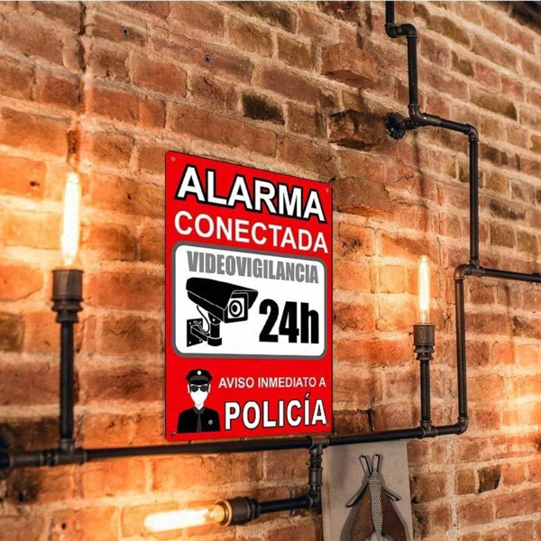 CIFbuy 1个复古金属安全警报标识，双语（英语/西班牙语）警方监控与视频 surveillance 警示牌，2D平面红外（TikTok, temu 自提物流）-3