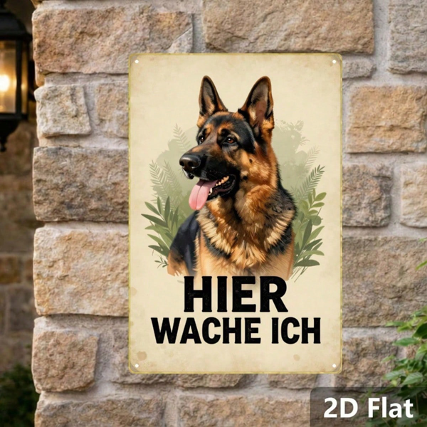 CIFbuy 复古德国牧羊犬金属标牌 我在此值守 复古狗狗墙饰 经典动物插画 2D 平面家居装饰 1个装 （TikTok, temu 自提物流）-2