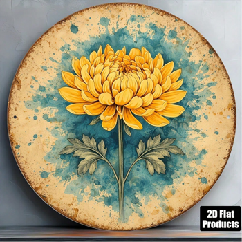 CIFbuy 1 个 8×8 英寸复古秋菊圆形标牌，“个” 平面秋日花卉挂牌（TikTok, temu 自提物流）