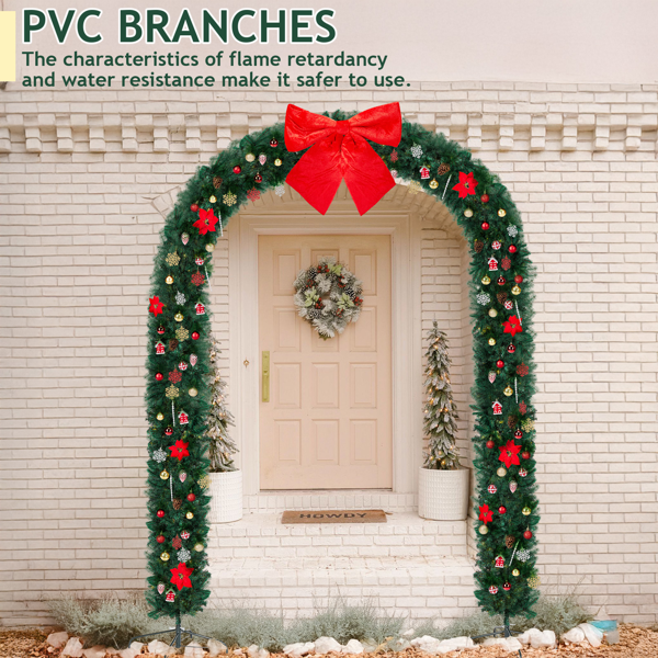 240*40*265cm   绿色PVC 弧形拱门 1650枝头 DIY 带350LED暖白灯串 带配饰 圣诞PVC拱门 30V 6W 美规-6