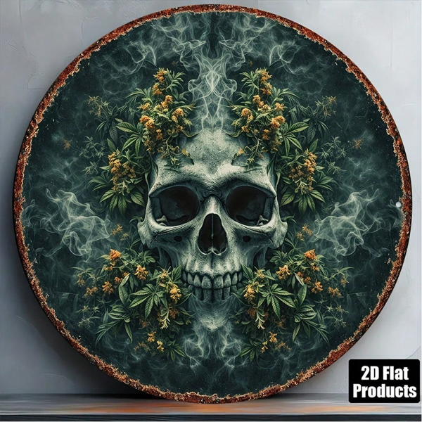 CIFbuy 1 个 8×8 英寸复古哥特风骷髅花卉标牌，“个” 平面圆形挂牌（TikTok, temu 自提物流）-1