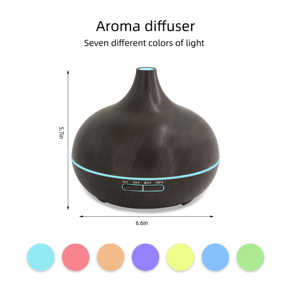 18.6oz Aromatherapy Essential Oil Diffuser Wood Grain Remote Control Ultrasonic Air Humidifier Cool 7 Color LED Light With 6 Oils-3