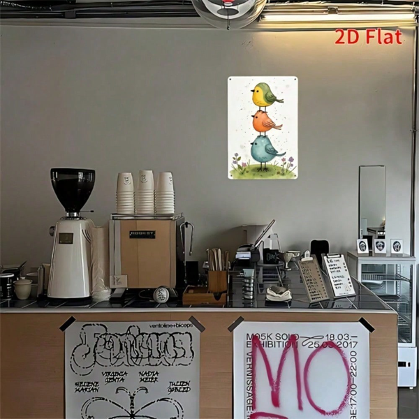 CIFbuy 复古金属标牌 30x20 厘米，质朴立体平纹锻铁艺术墙饰，绿色草地上点缀着色彩缤纷的鸟儿与紫粉色花朵（TikTok, temu 自提物流）-6