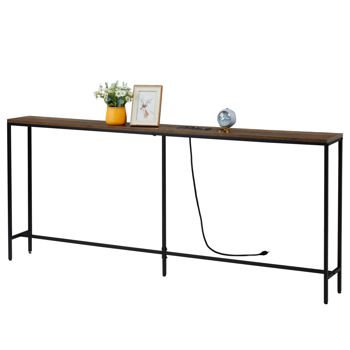 180cm长截断款带排插 玄关桌 木纹棕色 MDF 铁框 180*20*79cm