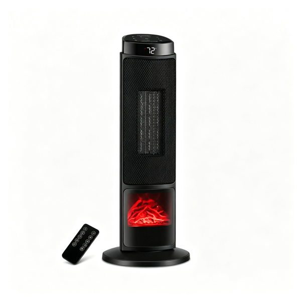 黑色1500W PTC便携式壁炉空间加热器，安静的35dB电加热器，带翻倒过热保护儿童锁，适用于卧室客厅-2