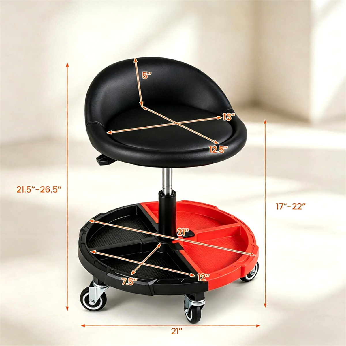 Rolling Mechanic Stool with Backrest & Removable Tool Tray view 5
