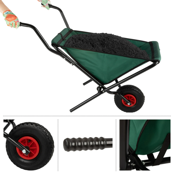 Folding Wheelbarrow with 80lb Capacity and Storage Pouches-2