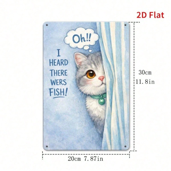 CIFbuy 复古猫鱼宝藏金属标牌，2D平面墙饰，防水防锈悬挂牌，时尚家居装饰摆件礼物（TikTok, temu 自提物流）-7