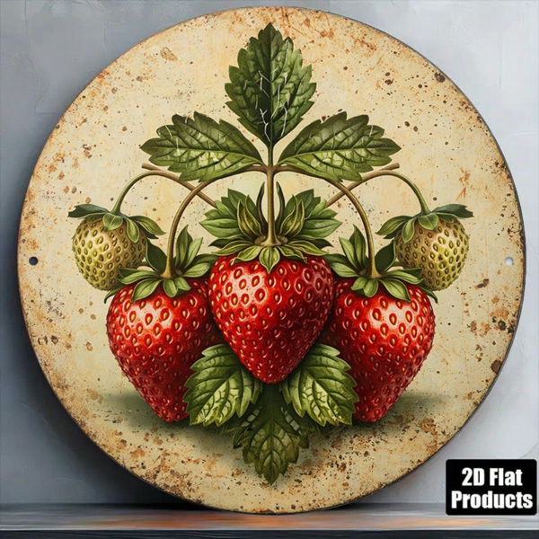 CIFbuy 1 个 8×8 英寸复古新鲜草莓 2D 平面圆形标牌，“复古水果挂牌” 平面圆形标牌，复古水果挂牌，厨房、咖啡厅、餐厅墙面装饰（TikTok, temu 自提物流）-2