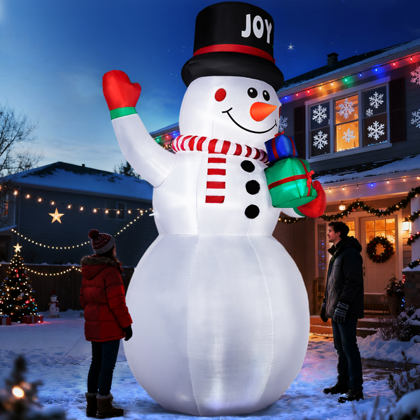 12FT 高款礼物盒雪人 3颗白光LED 加1个灯盘 190D涤纶  圣诞充气装饰 12V 12V,2000mA 美规-7