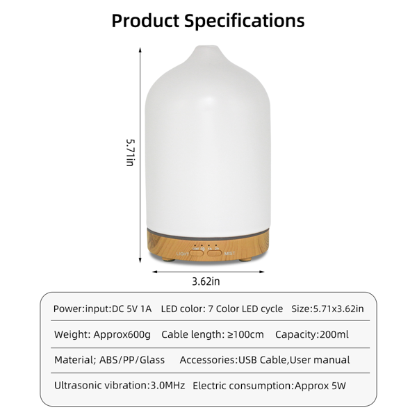 200ml Essential Oil Diffuser 7 Colors, Ultrasonic Quiet, Timer & Humidifier for Home-3