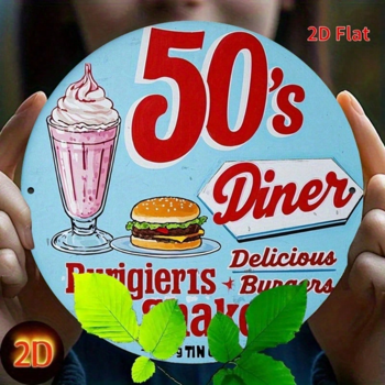 CIFbuy 美式复古 | 50年代餐厅圆形铁质金属标牌 8x8英寸，1件装 2D平面印刷墙面装饰，耐用抗紫外线且防刮擦 R （TikTok, temu 自提物流）
