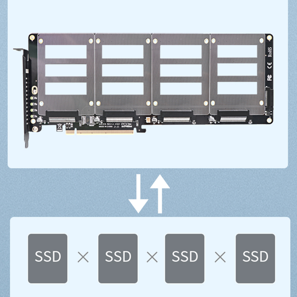 全新 U.2 SSD 转 X16 适配器 4.0 转 4 盘位 U.2 SFF-8639 SSD 延长卡-9