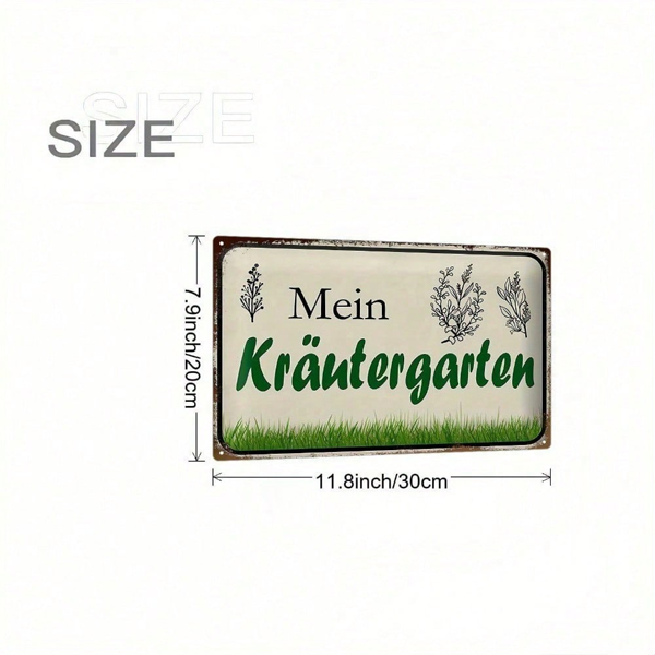 CIFbuy 复古铁质墙面艺术 乡村金属标牌 我的香草园 德文文字 植物插图 8x12英寸 二维平面 耐用 室内室外（TikTok, temu 自提物流）-3